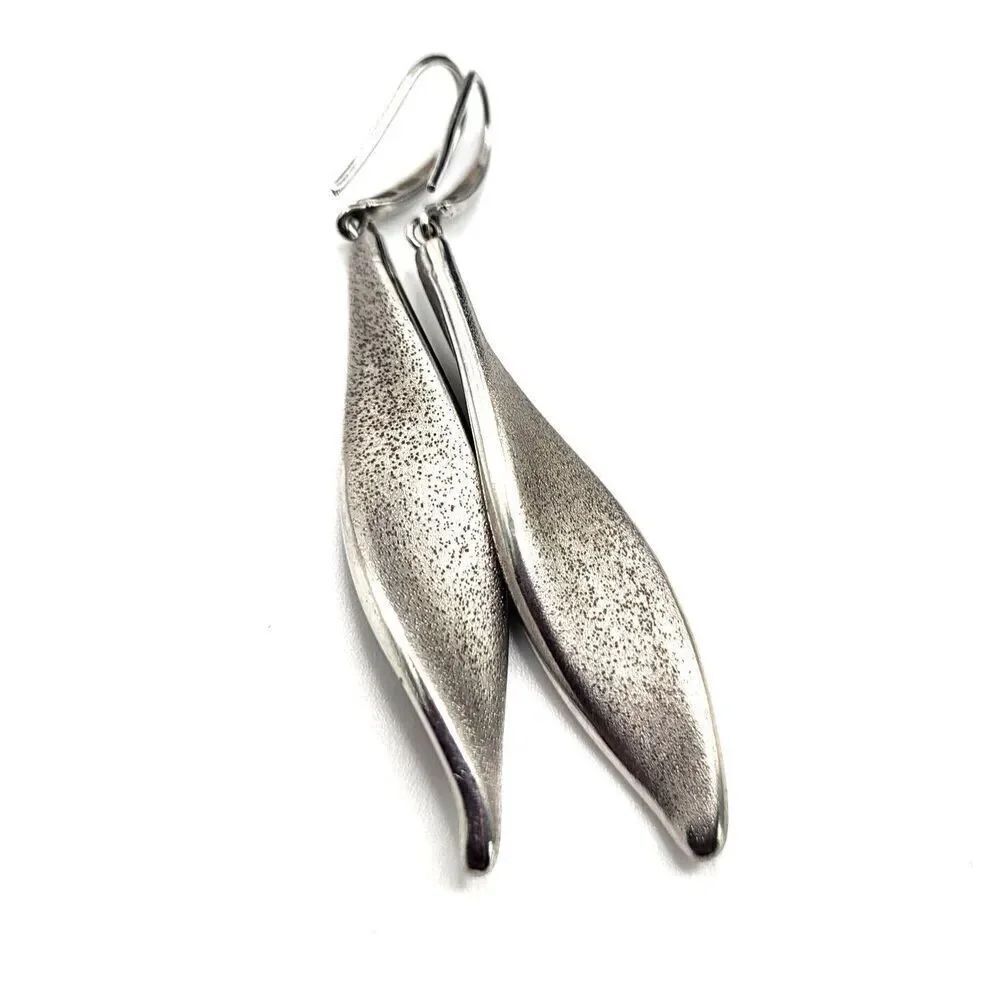 Peru C&G Sterling Silver Twisted Metal Dangle Earrings 2.75in